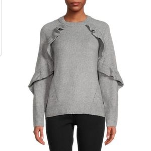 NEW Time and Tru Gray Silver Sparkle Ruffle Sweater M